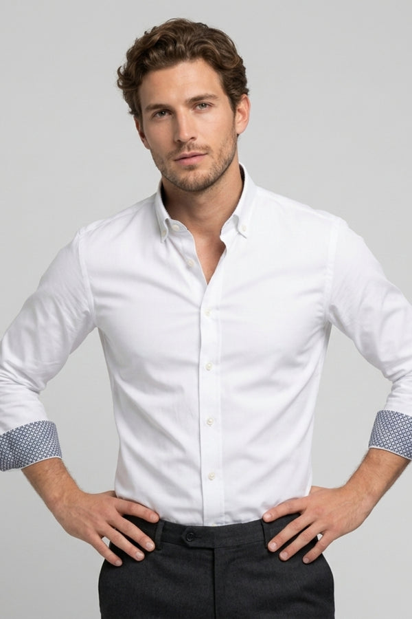 Camisa Hombre Leonardo Sport Popelin Stretch Blanco