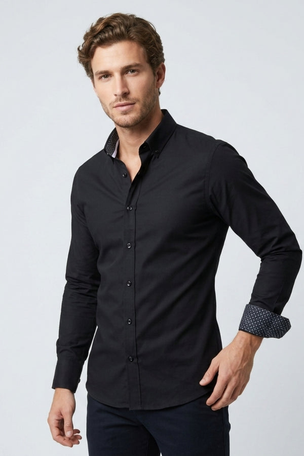 Leonardo Sport Herren Hemd Poplin Stretch Schwarz