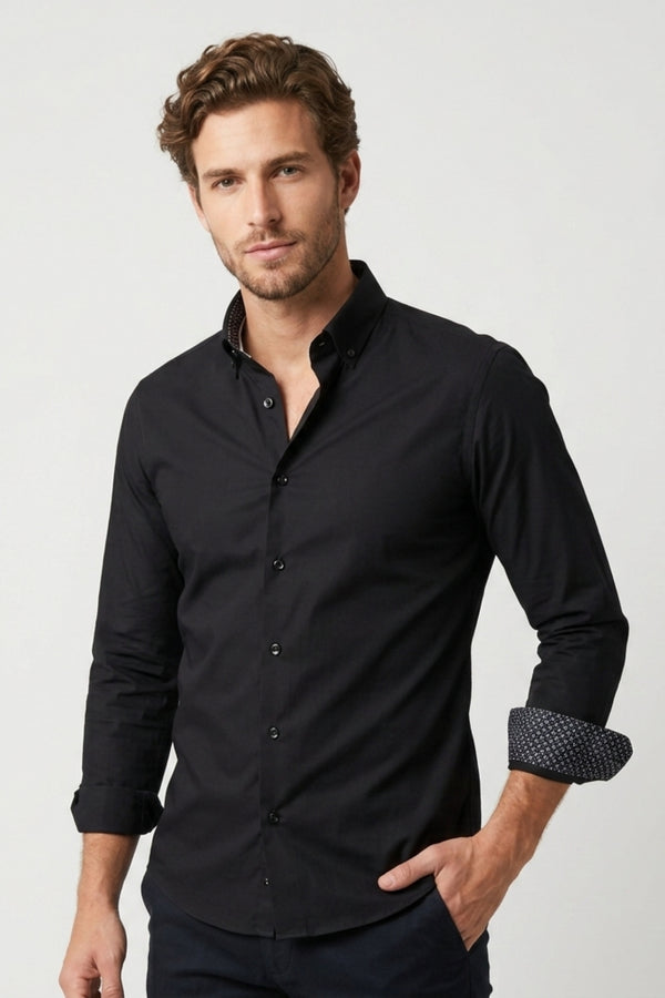 Leonardo Sport Herren Hemd Poplin Stretch Schwarz