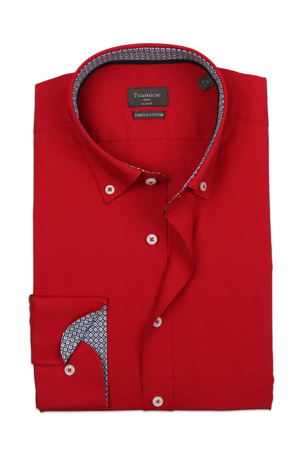 Chemise Homme Leonardo Sport Popelin Stretch Rouge