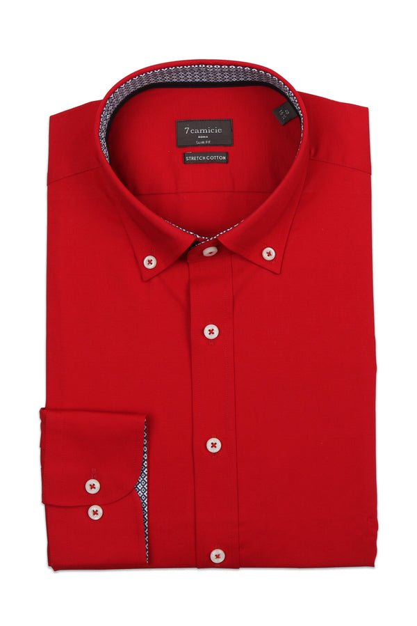 Chemise Homme Leonardo Sport Popelin Stretch Rouge