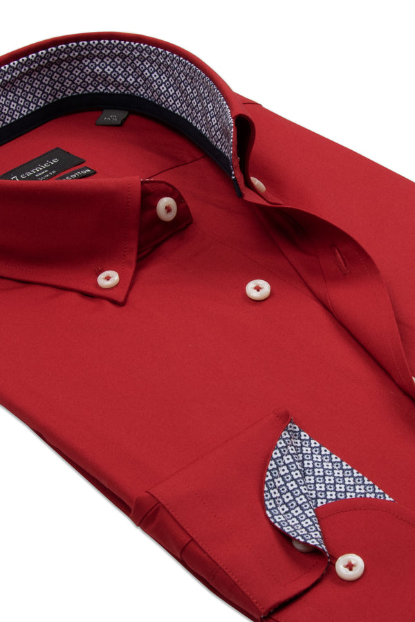Chemise Homme Leonardo Sport Popelin Stretch Rouge