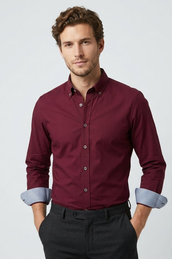Leonardo Sport Herren Hemd Poplin Stretch Rot