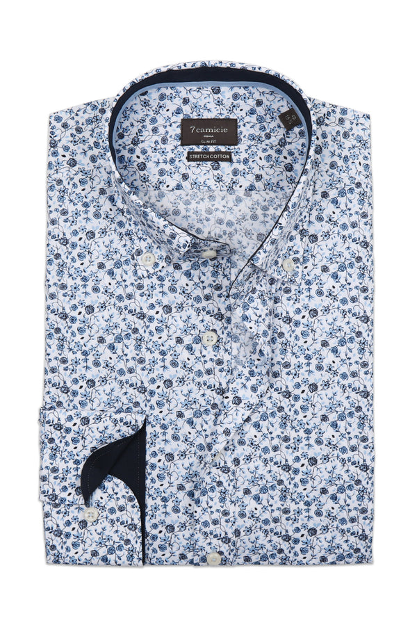 Leonardo Sport Herren Hemd Poplin Stretch Weiss Blau