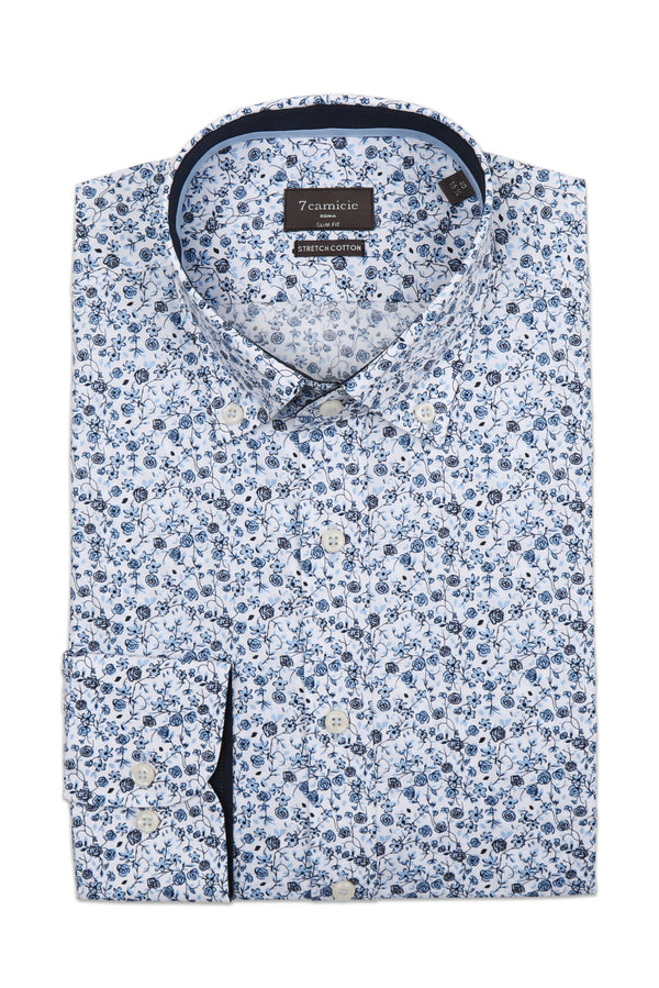 Leonardo Sport Herren Hemd Poplin Stretch Weiss Blau
