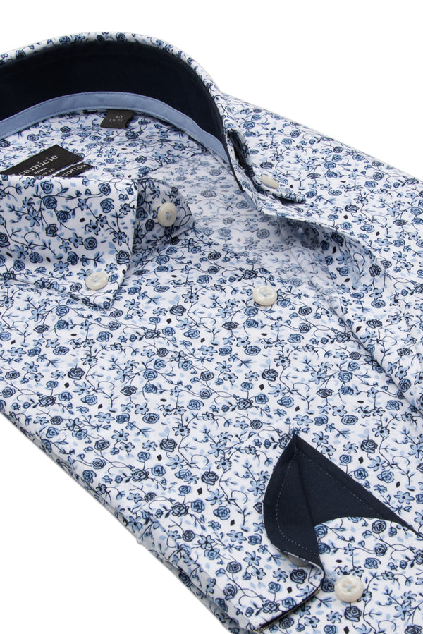 Leonardo Sport Herren Hemd Poplin Stretch Weiss Blau