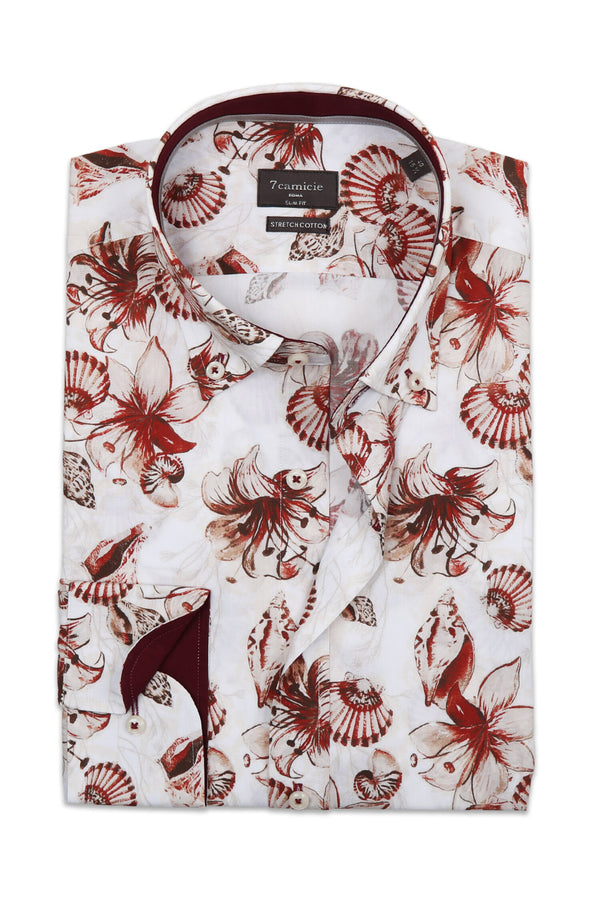 Leonardo Sport Herren Hemd Poplin Stretch Weiss Rot