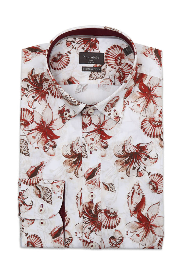 Leonardo Sport Herren Hemd Poplin Stretch Weiss Rot