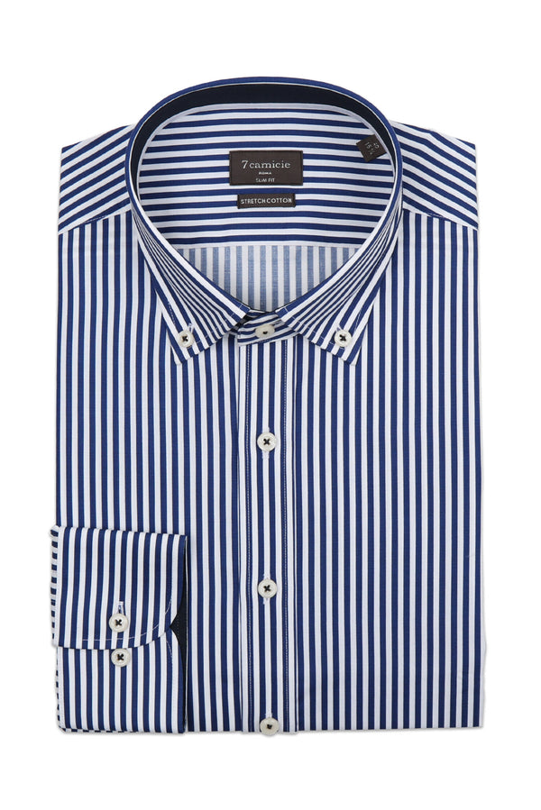 Camicia Uomo Leonardo Sport Popelin Stretch Bianco Blu