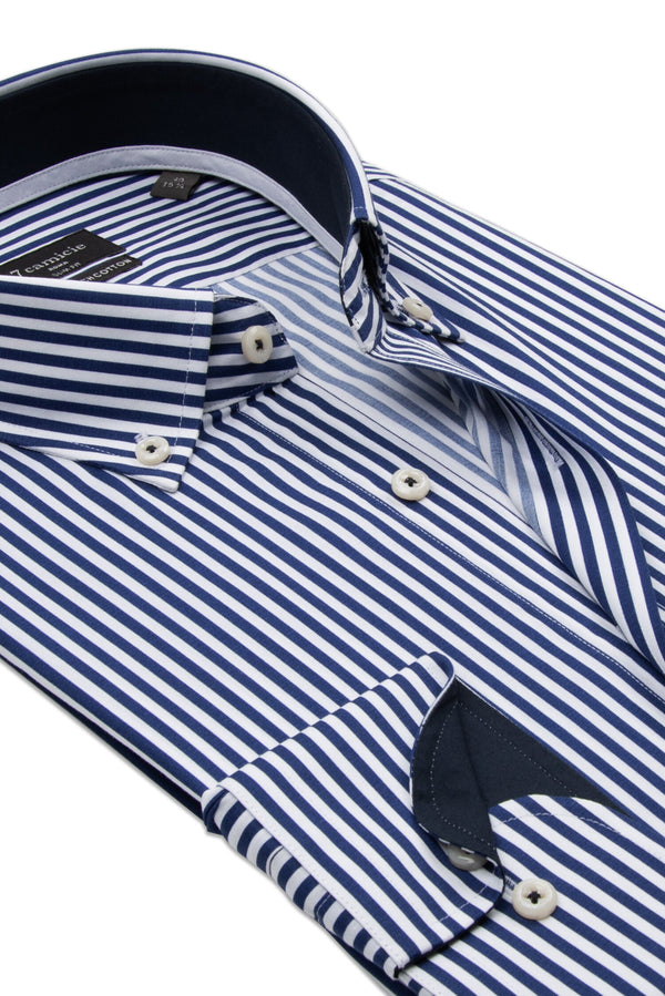 Camicia Uomo Leonardo Sport Popelin Stretch Bianco Blu