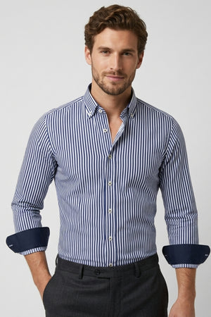 Camisa Hombre Leonardo Sport Popelin Stretch Blanco Azul