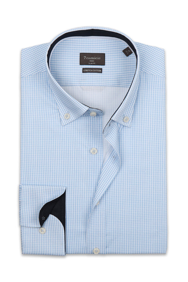 Camicia Uomo Leonardo Sport Popelin Stretch Bianco Celeste
