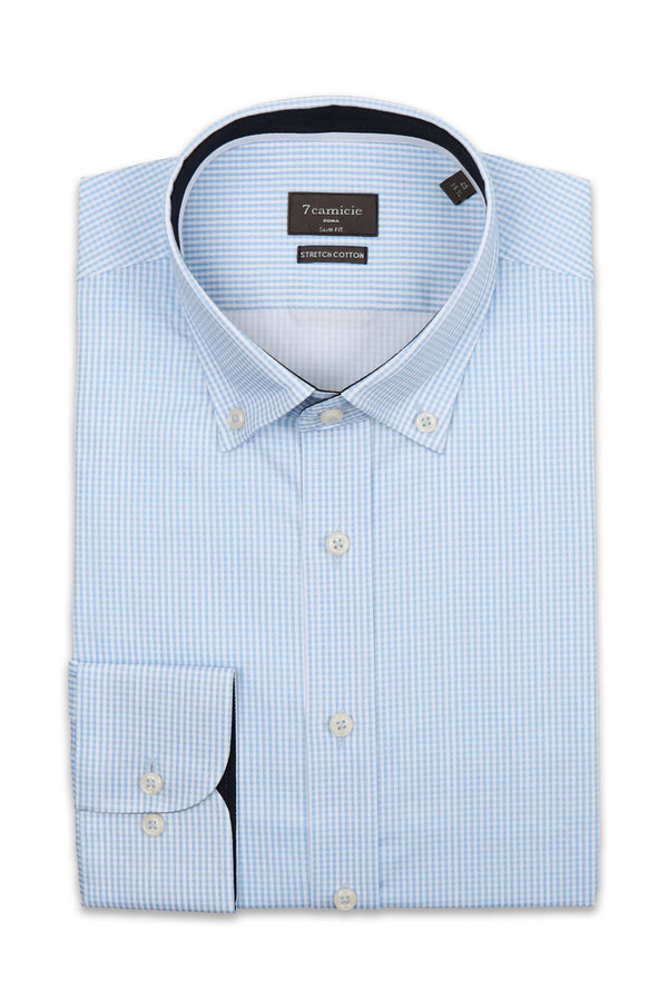 Camicia Uomo Leonardo Sport Popelin Stretch Bianco Celeste