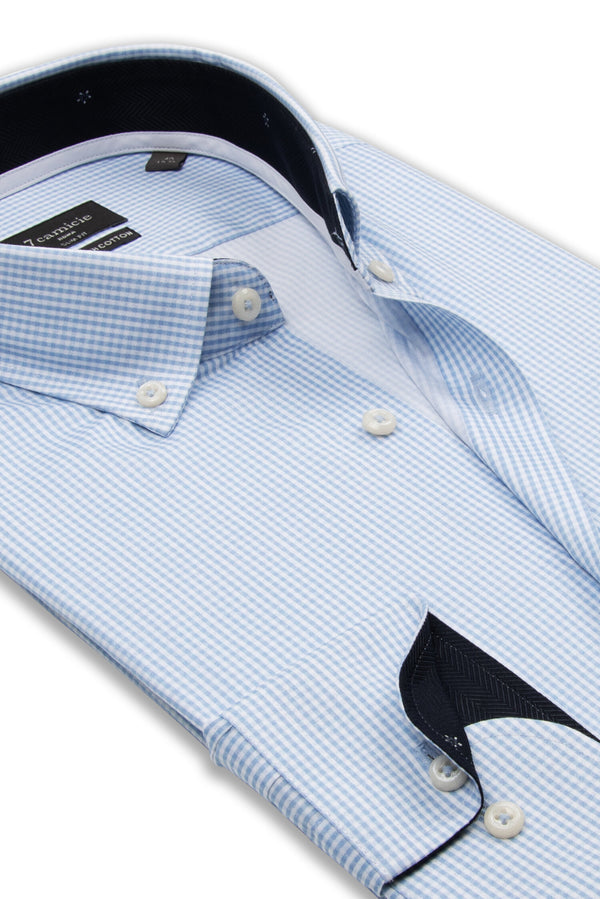 Camicia Uomo Leonardo Sport Popelin Stretch Bianco Celeste