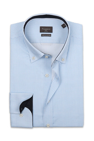 Camisa Hombre Leonardo Sport Popelin Stretch Blanco Azul Claro