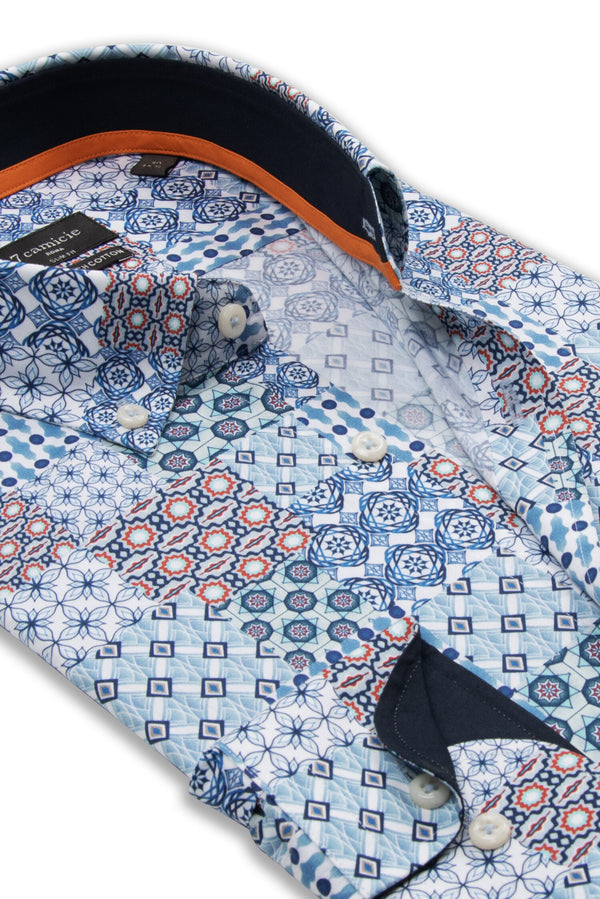 Leonardo Sport Herren Hemd Poplin Stretch Weiss Hellblau