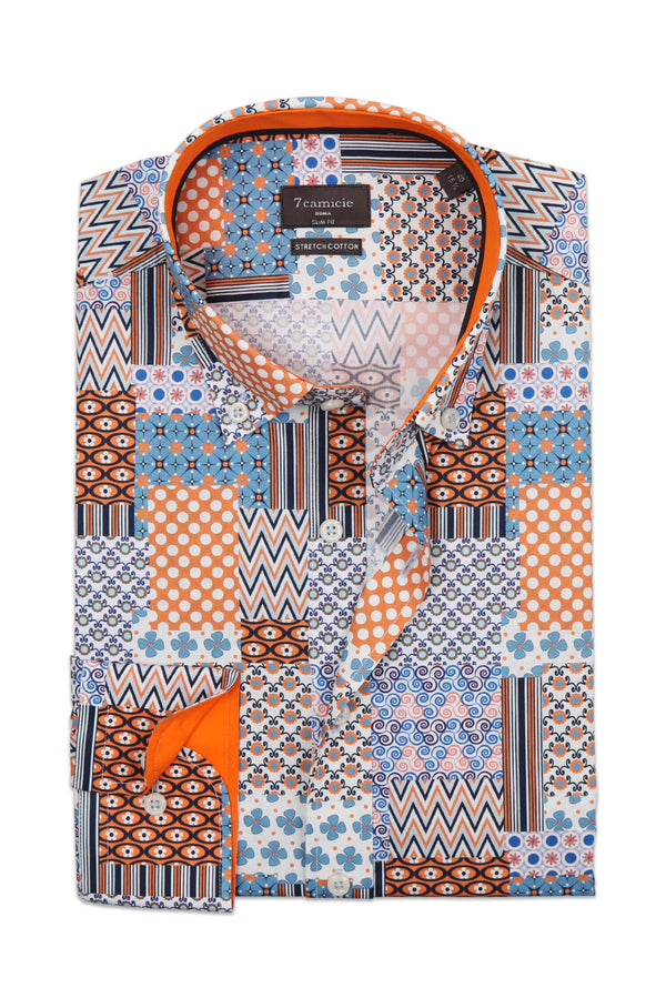Chemise Homme Leonardo Sport Popelin Stretch Blanc Orange