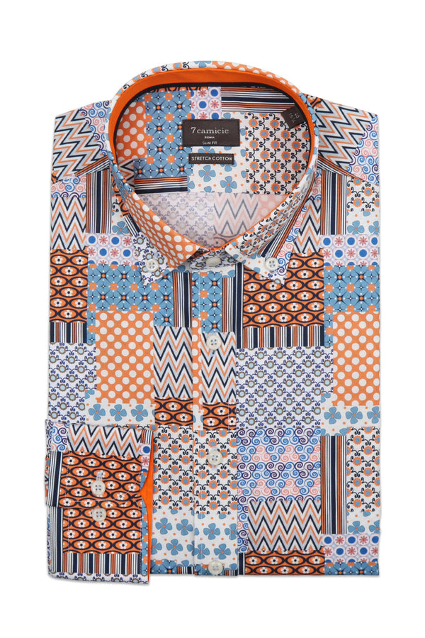 Chemise Homme Leonardo Sport Popelin Stretch Blanc Orange