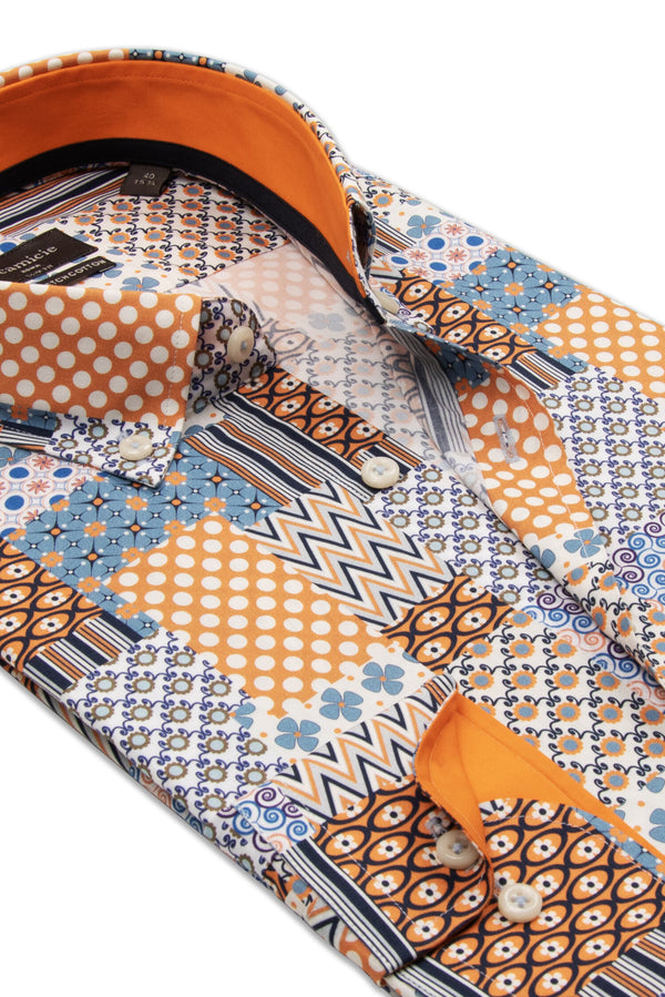 Chemise Homme Leonardo Sport Popelin Stretch Blanc Orange