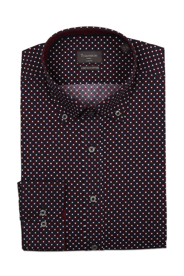 Leonardo Sport Herren Hemd Poplin Stretch Blau Rot