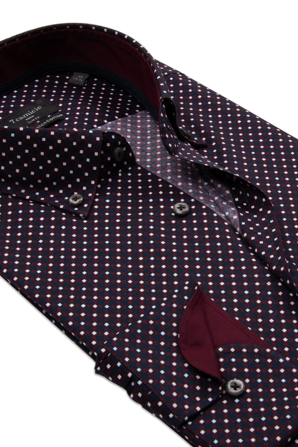 Leonardo Sport Herren Hemd Poplin Stretch Blau Rot