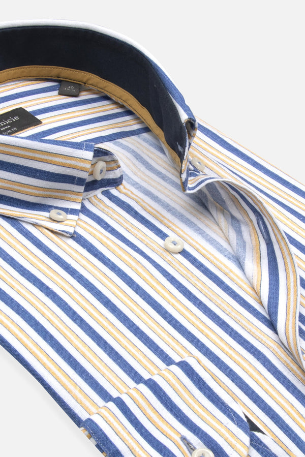 Camisa Hombre Leonardo Sport Lino Azul Amarillo