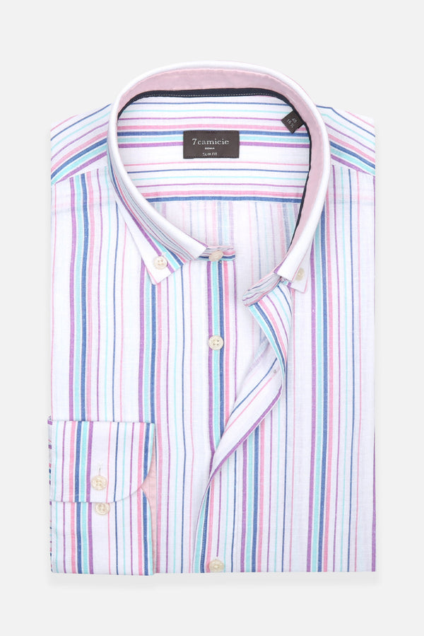 Camisa Hombre Leonardo Sport Lino Blanco Verde