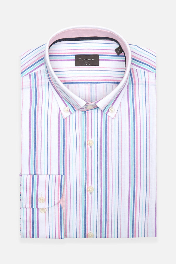 Camisa Hombre Leonardo Sport Lino Blanco Verde