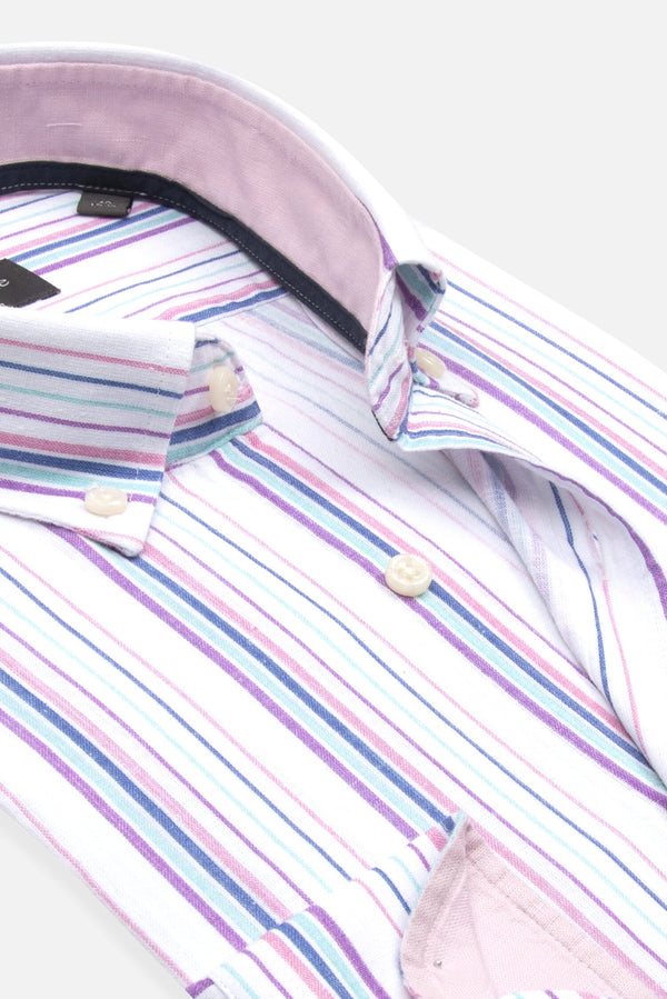 Camisa Hombre Leonardo Sport Lino Blanco Verde