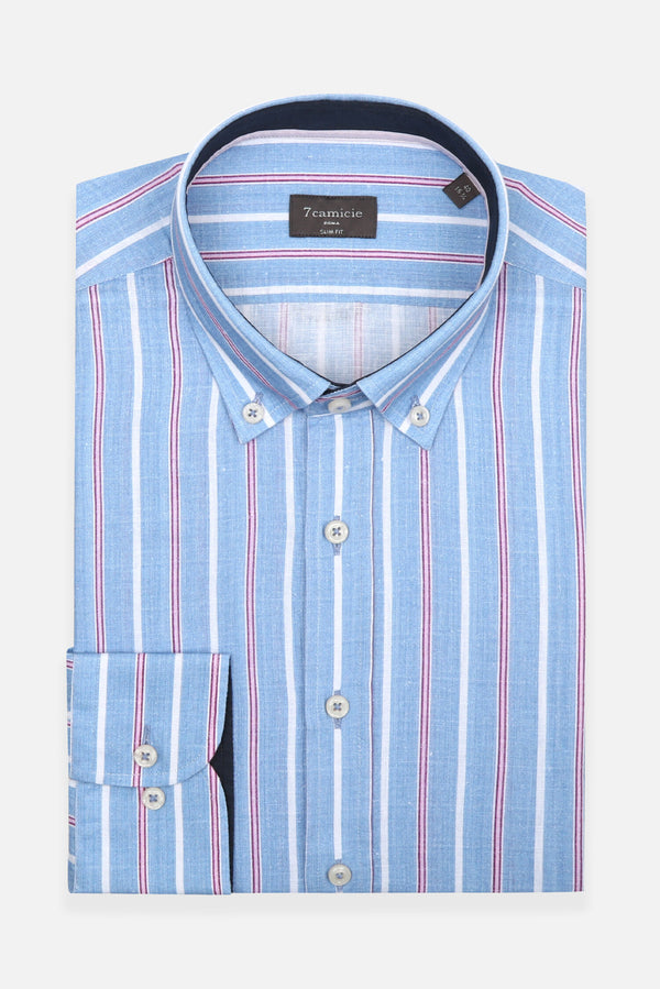 Camisa Hombre Leonardo Sport Lino Azul Blanco