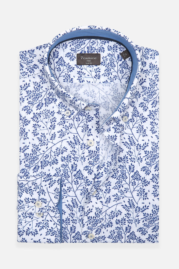 Leonardo Sport Linen Man Shirt White Blue