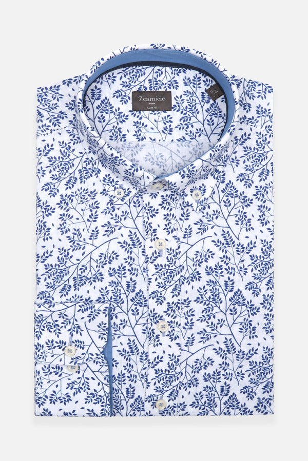 Leonardo Sport Linen Man Shirt White Blue