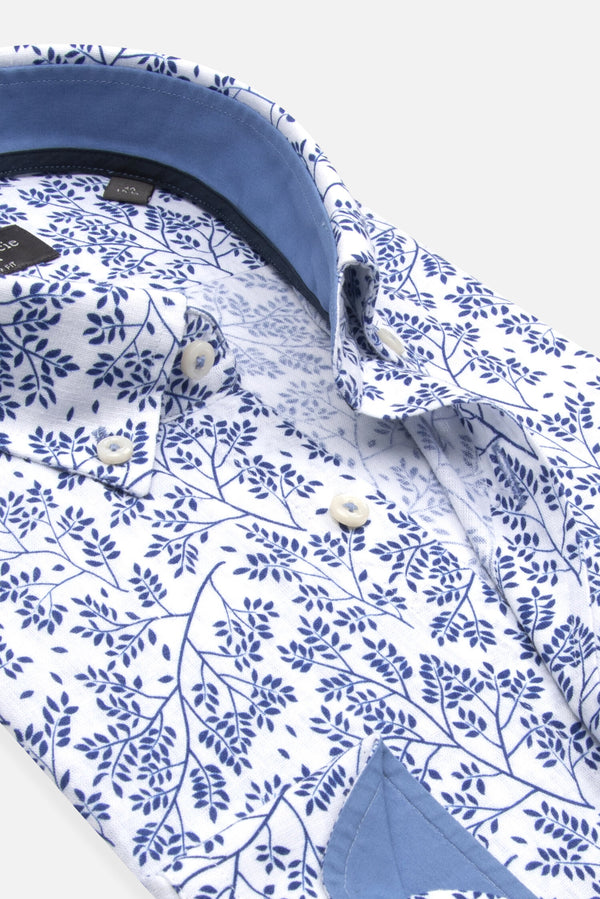 Leonardo Sport Linen Man Shirt White Blue