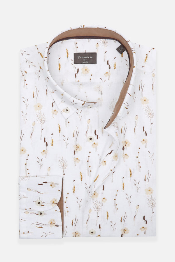 Leonardo Sport Linen Man Shirt White Brown
