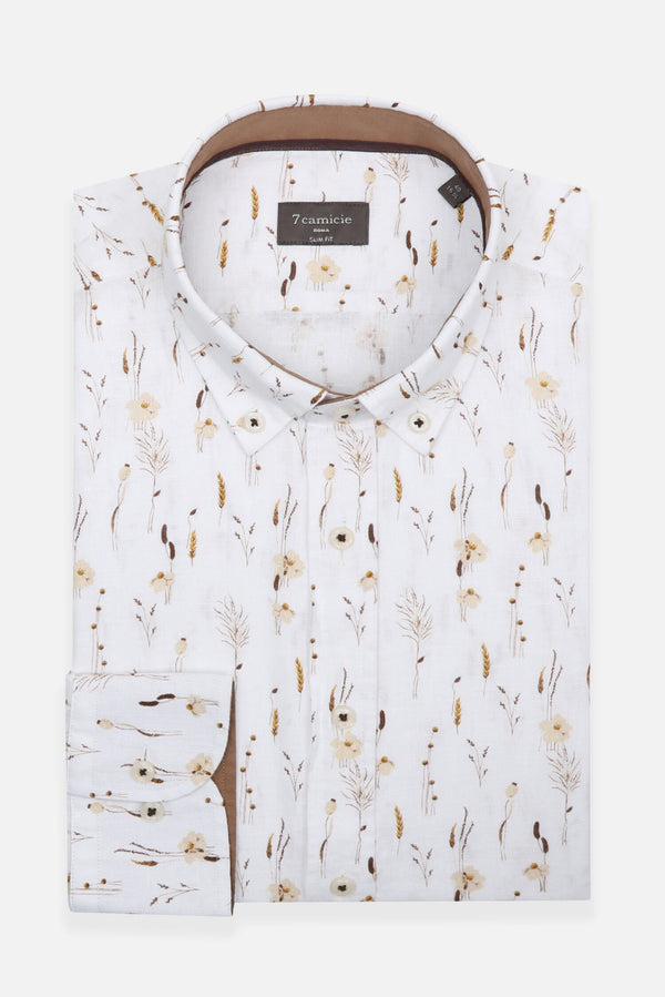 Leonardo Sport Linen Man Shirt White Brown