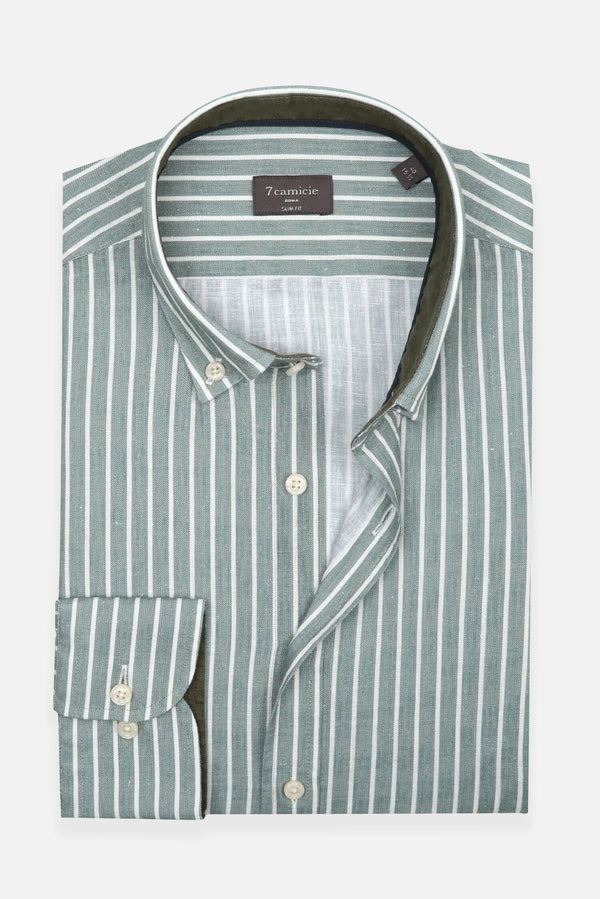 Camisa Hombre Leonardo Sport Lino Verde Blanco