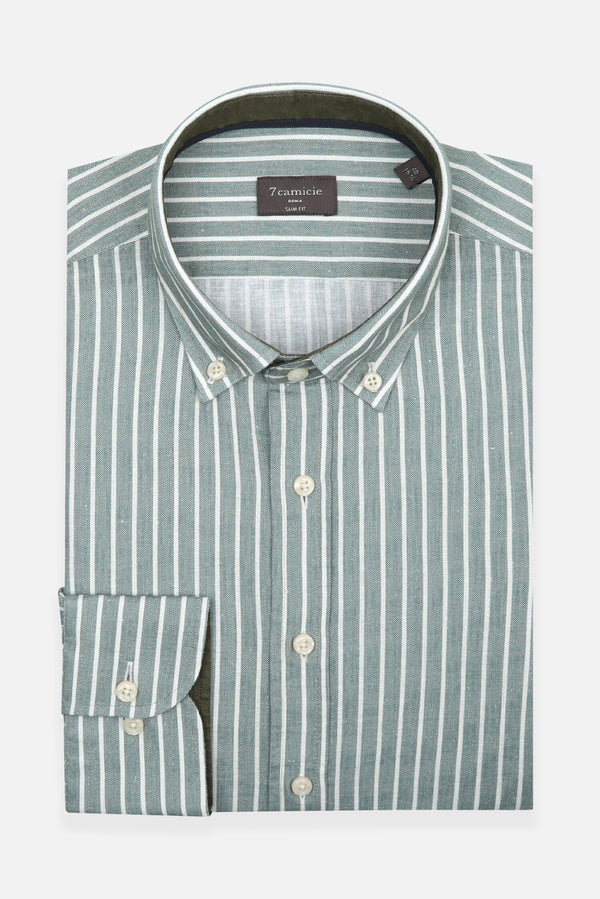 Camisa Hombre Leonardo Sport Lino Verde Blanco