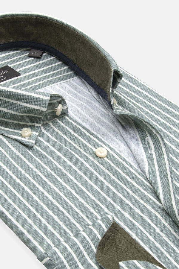 Camisa Hombre Leonardo Sport Lino Verde Blanco