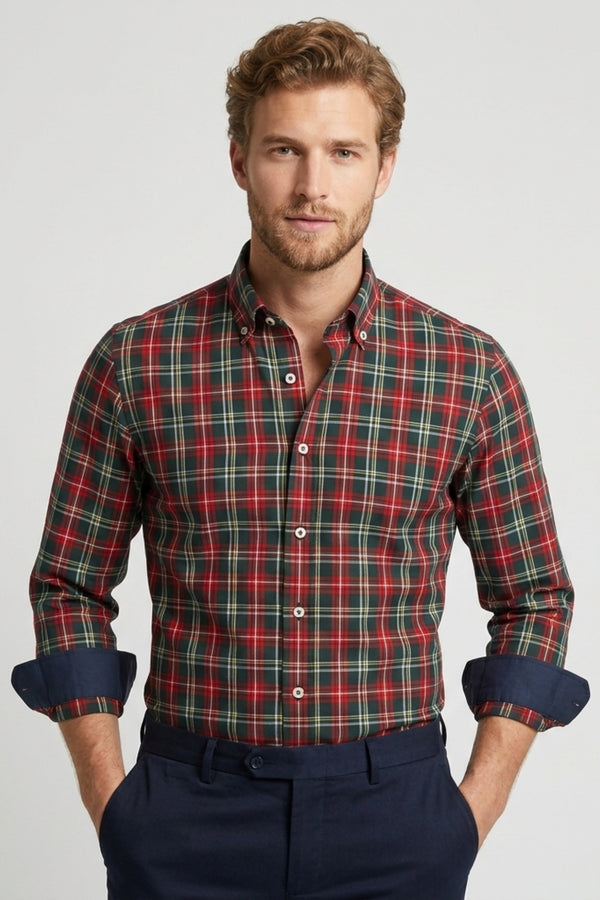 Leonardo Sport Herren Hemd Twill Grun Rot