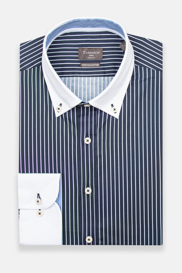 Camicia Uomo Sport Popelin Stretch Blu Bianco