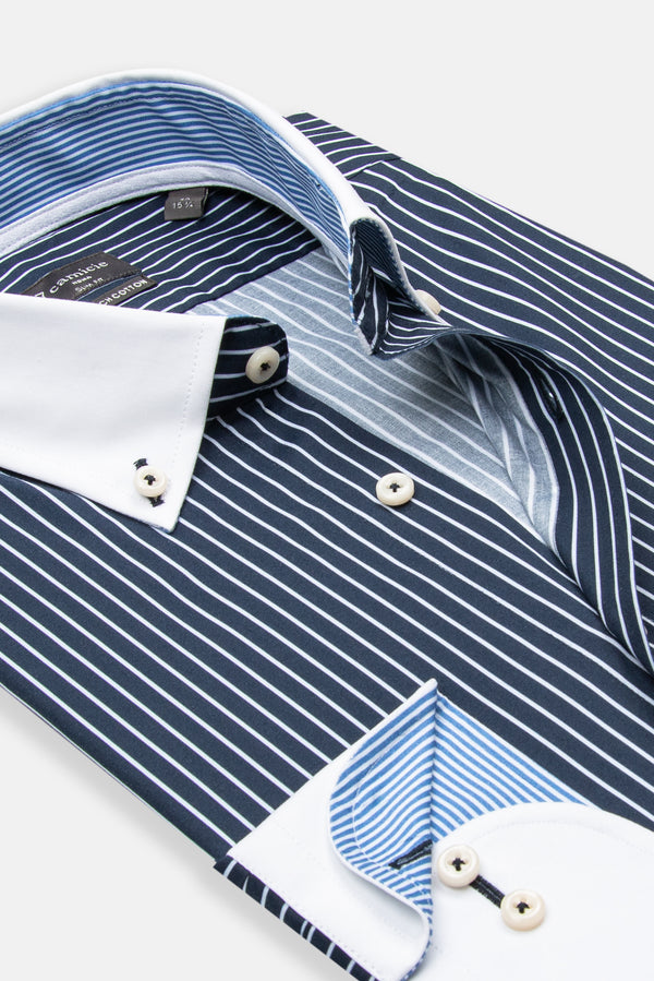 Camicia Uomo Sport Popelin Stretch Blu Bianco