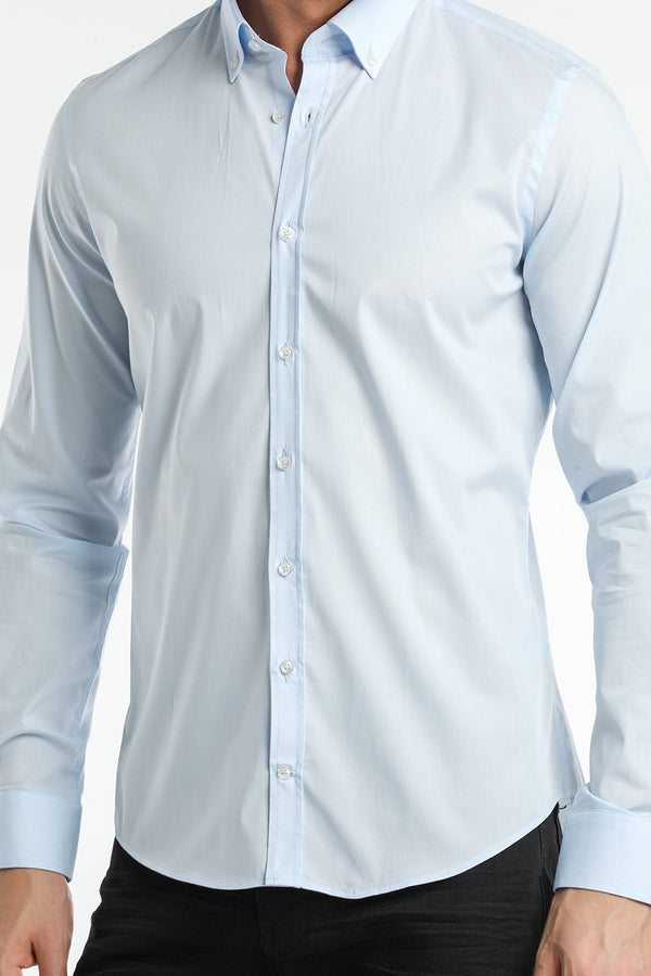 Leonardo Essentials Poplin Stretch Man Shirt Light Blue