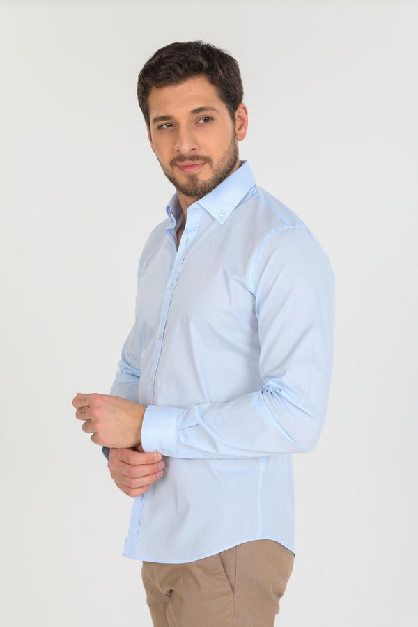 Leonardo Essentials Poplin Stretch Man Shirt Light Blue