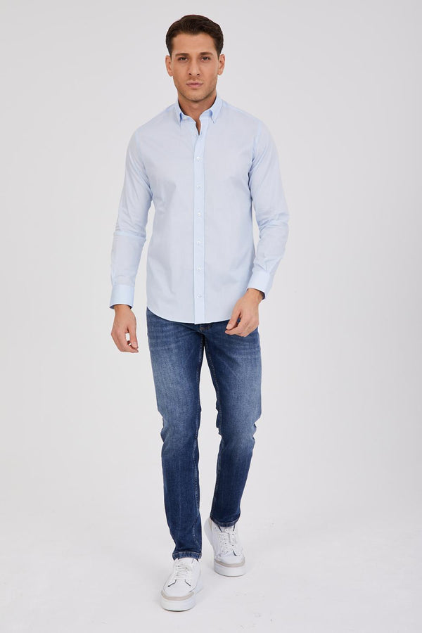 Camisa Hombre Leonardo Essential Popelin Stretch Azul Claro