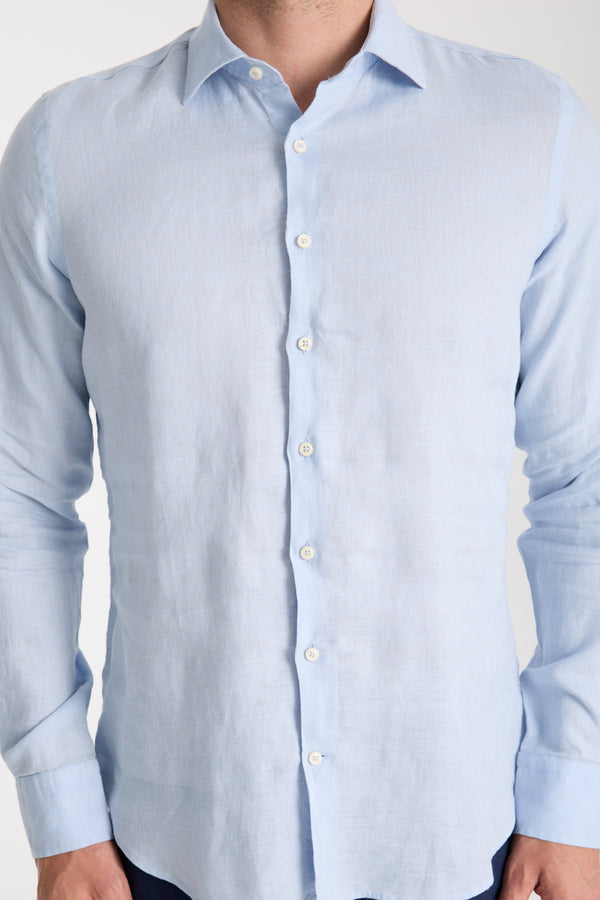 Camicia Uomo Leonardo Essential Lino Celeste