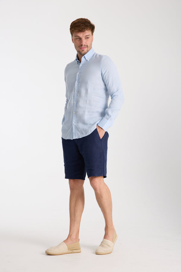 Camicia Uomo Leonardo Essential Lino Celeste
