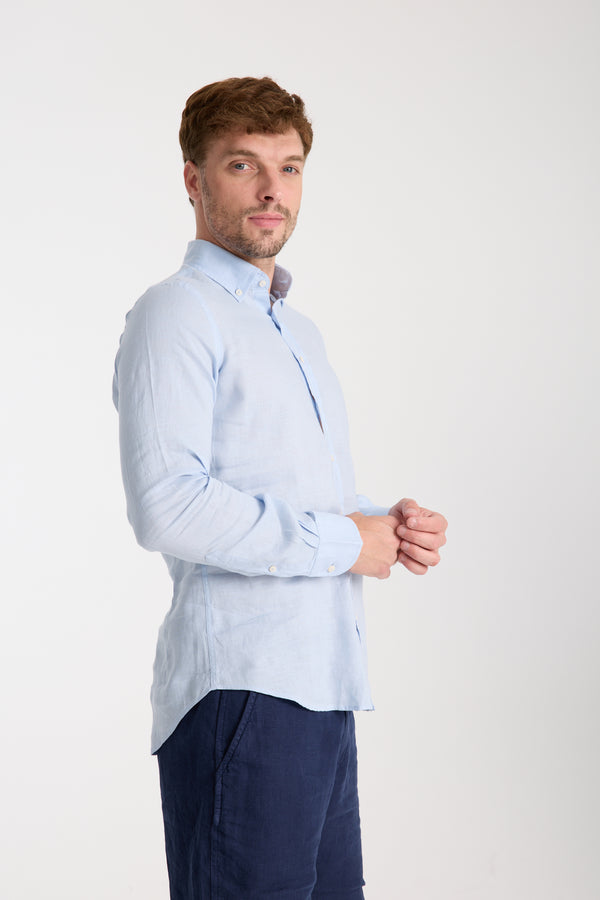 Camicia Uomo Leonardo Essential Lino Celeste