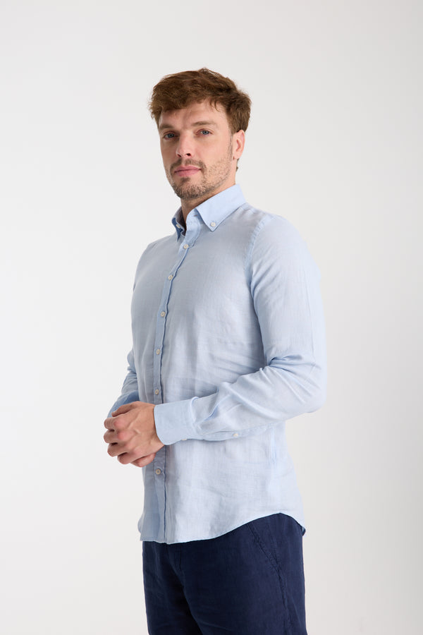 Camicia Uomo Leonardo Essential Lino Celeste