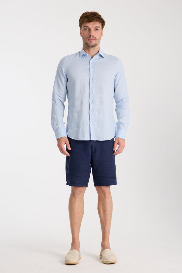 Camicia Uomo Leonardo Essential Lino Celeste