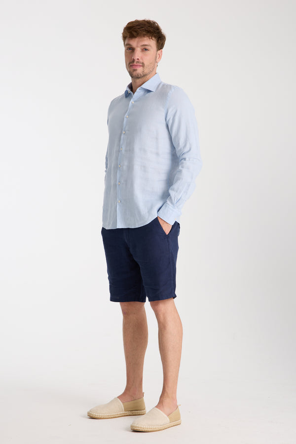 Camicia Uomo Leonardo Essential Lino Celeste